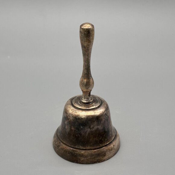 Vintage Silver Plated Hand Bell With Turned Handle And Naturally Aged Patina - Picture 3 of 5